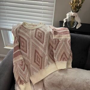 POL Diamond Pattern Sweater - Cream and Pink